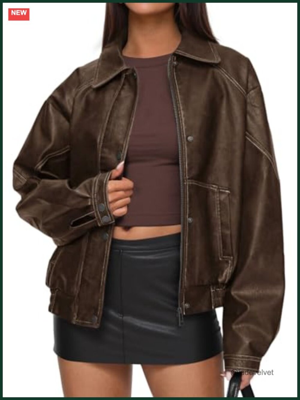Faux Leather Jacket Women Oversized Moto Biker Coat Long Sleeve Retro Zipper